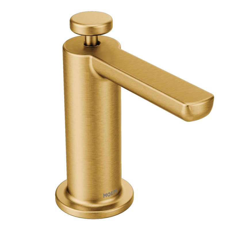 Moen Brushed Gold Modern Deck Mounted Kitchen Soap Dispenser with Above-the-Sink Refillable Bottle, S3947BG - Image 1